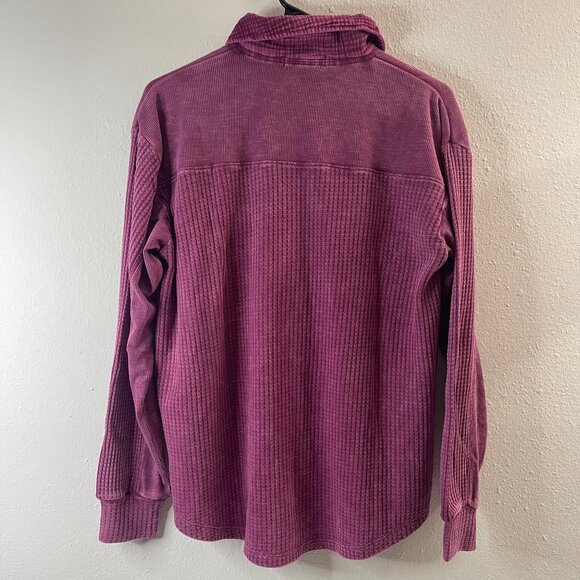 Briggs NWT Women's Relaxed Fit Button Long Sleeve Waffle Shirt Dark Pink - Picture 7 of 16